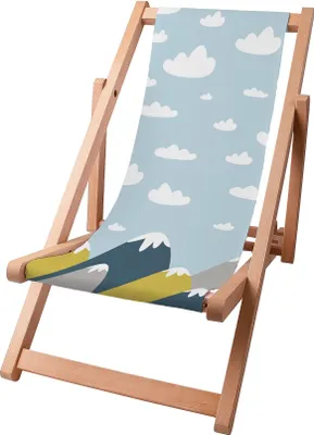 Produktbild von Dreamroots Kinder Liegestuhl klappbar Holz bis zu 130 kg, Sonnenliege klappbar mit 3-stufiger Neigungsregulierung der Rückenlehne,Clouds and Mountain
