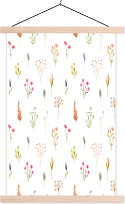 Produktbild von MuchoWow® Textilposter Blumen - Pflanzen - Collage 60x90 cm mit holzfarbenen Rahmen - Textil
