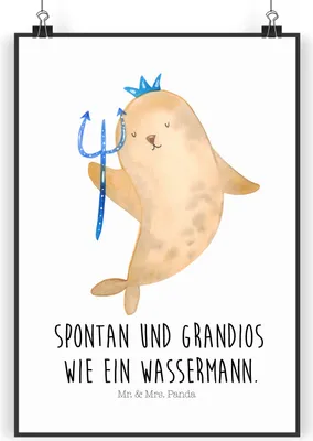 Produktbild von Mr. & Mrs. Panda Bild Sternzeichen Wassermann DIN A3 - Weiß - Geschenk, wanddeko, Meer, drucke, kunstdruck poster, Nix, Meermann, Geburtstag Februar, Wandbild