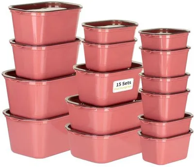 Productafbeelding van Unyqoos® Set van 15 vershoudcontainers – rechthoekige voedselcontainers gemaakt van BPA-vrij polypropyleen, 7 verschillende maten, luchtdicht, geschikt voor de magnetron en vaatwasser, en stapelbaar