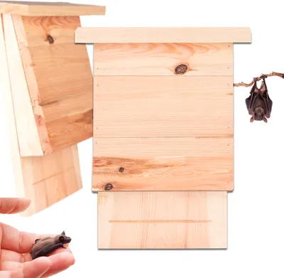 Produktbild von BigDean 2er Set Großer Fledermauskasten aus Massivholz - Fledermaus Nistkasten - Hand Europe - Fledermaushaus fertig montiert
