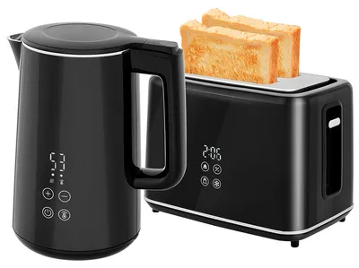 Image de Ensemble de cuisine HOMCOM avec bouilloire et grille-pain, 7 niveaux de brunissage, acier inoxydable