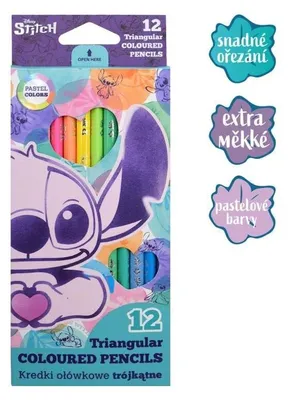 Zdjęcie produktu dla Kredki ołówkowe trójkątne 12 kolorów Stitch Pastel 92047