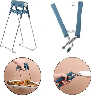 Produktbild von 2 Stücke Schüssel Gripper Werkzeug Hot Dish Teller Schüssel Clip Anti-hot Schüssel Clip Edelstahl Schüssel Clip Mit Rutschfestem Silikongriff zum Heben Heißer Schalen Schüssel Topf (Blau)