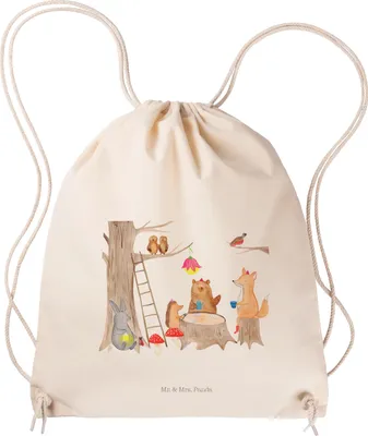 Produktbild von Mr. & Mrs. Panda Baumwollbeutel Waldtiere Picknick - Transparent - Geschenk, Beutel, Lustige Sprüche, Wald, Eichhörnchen, Igel, Hase, wander rucksack, Fuchs, Jutebeutel
