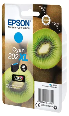 Produktbild von Epson Kiwi Singlepack Cyan 202XL Claria Premium Ink, Hohe (XL-) Ausbeute, Cyan, 8,5 ml, 1 Stück(e), 650 Seiten