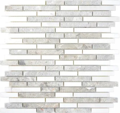 Produktbild von Mosani MOS87-0201_f, Mosaik, Marmor, Grau, Weiß, Indoor, Rechteck, 305 mm