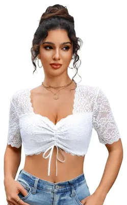Productafbeelding van Solidchoice - Dirndl Blouse V-Hals Korte Mouwen Wit voor