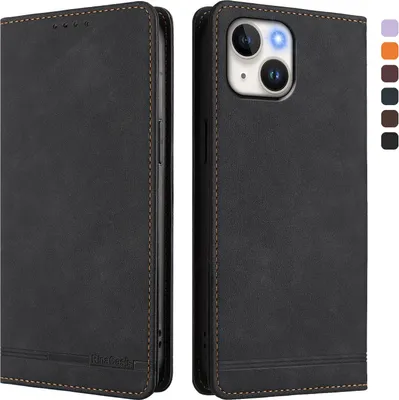 Obrázek produktu pro Pouzdro pro iPhone 14/iPhone 13, retroPolyuretankožené flip pouzdro s stojánkem a přihrádkami na karty Černý