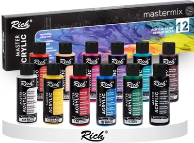 Zdjęcie produktu dla RICH MASTERMIX  Zestaw farb akrylowych, 12 kolorów – 60 ml
