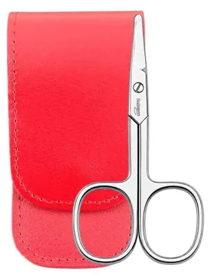 Produktbild von Baby Nagelschere Solingen mit abgerundeten Spitzen & Echtleder-Etui – Kindernagelschere für Babys und Kleinkinder – präzise Nagelpflege Rot