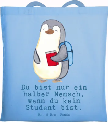 Produktbild von Mr. & Mrs. Panda Einkaufstasche Student Herz - Sky Blue - Geschenk, Tasche, Shopping, Stoffbeutel, Tragetasche, Tote Bag