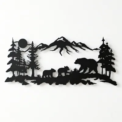 Metall Wandbild Bärenfamilie, Naturdeko, 75x33 cm