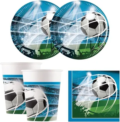 Produktbild von Partyset 52 tlg. Fußball Party Deko Geburtstag Einweggeschirr Weltmeisterschaft Teller Becher Servietten