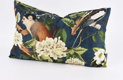 Produktbild von SCHÖNER LEBEN. Kissenhülle Affe Vogel Blumen Digitaldr. blau grün 30