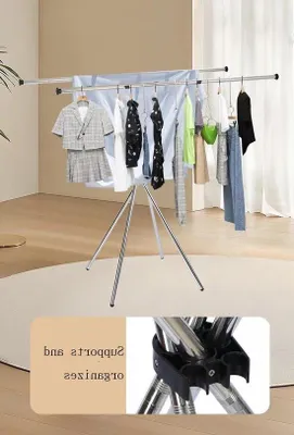 Obrázok produktu pre Vešiak na odevy Tancarville, skladací do výšky 200 cm – veľká nosnosť – skladací vešiak na odevy