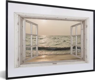 Produktbild von MuchoWow® Gerahmtes Poster Aussicht - Meer - Strand 60x40 cm - Poster mit Schwarzem Bilderrahmen Wandposter Rahmen Foto Bilder - Schlafzimmer - Plakat in Rahmen - Drucken