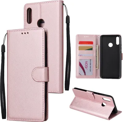 Produktbild von Für HUAWEI Y9 2019 Flip-Typ Leder Schutzhülle mit 3 Kartenposition Schnalle Design Cover Rose gold