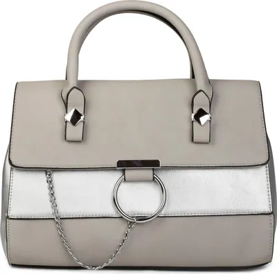 Produktbild von styleBREAKER Satchel Henkeltasche im 2-Tone Design mit Metall Ring und Kette, Handtasche, Tasche, Damen 02012125