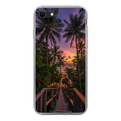 Produktbild von MuchoWow® Handyhülle Schutzhülle Hülle für iPhone SE 2022 Sonnenuntergang - Palmen - Strand Silikon Softcase Handy Hülle - Schutzhülle