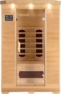 Produktbild von HOME DELUXE – Infrarotkabine REDSUN M – 120 x 105 x 190 cm - für 2 Personen, 5 Keramikstrahler – Holz: Hemlocktanne I Infrarotsauna, Sauna, Wärmekabine, Infrarot