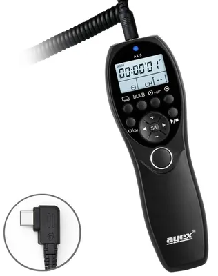 Produktbild von ayex AX-3 Timer-Fernauslöser kompatibel mit Sony USB-C Alpha 7C II 7C R 7 V A6700 für Timelapse Bulb Langzeitbelichtung Serienaufnahme beleuchtetes LCD