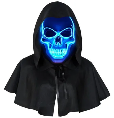 Skelettmaske mit LED-Beleuchtung, 3 Lichtmodi, schwarzer Umhang