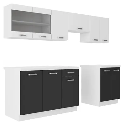 Produktbild von Küche Omega 240 cm Küchenzeile Küchenblock variabel stellbar in Schwarz Weiss