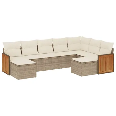 Produktbild von 9-tlg. Garten-Sofagarnitur mit Kissen Beige Poly Rattan