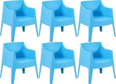 Produktbild von CLP 6er Set Gartenstühle Bartal stapelbar wetterfest UV-beständig bis 150 kg blau