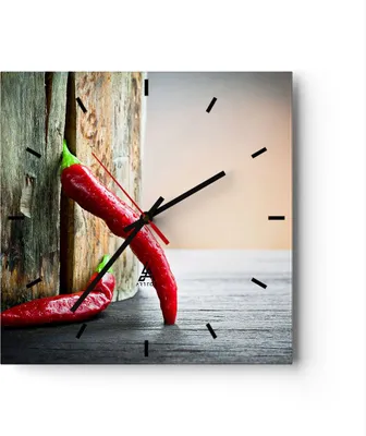Produktbild von Wanduhr - Quadrat - Glasuhr - Chili Gewürz Gemüse - 30x30cm - Schleichendes Uhrwerk - Lautlos - zum Aufhängen bereit - Dekoration Modern - Wanddekoration aus Glas - C3AC30x30-2264