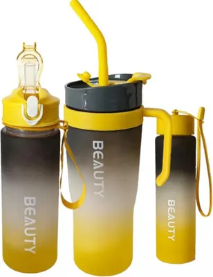 Produktbild von 3er Set XL Wasserflasche Trinkflasche Flasche 1200 / 800 / 300 ml – Schwarz