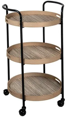 Productafbeelding van DRW servicekar met 3 metalen plateaus, zwart en bruin, 87,5 x 50 x 44,6 cm