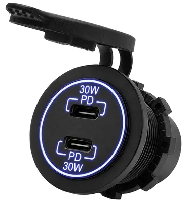 Productafbeelding van ProRide USB-C-autolader - 2 poorten - 60W - Inbouw - 12-24V - Blauw