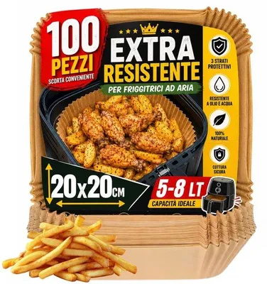 Produktbild von Papier für Heißluftfritteuse, quadratisch, 20 x 20 cm, 100 Stück, Einweg, ideal zum Kochen, Backen, Grillen und in der Küche