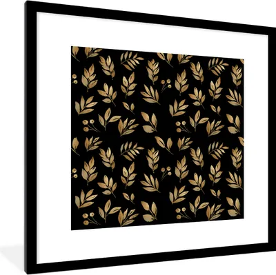 Produktbild von MuchoWow® MuchoWow® Gerahmtes Poster Gold - Pflanzen - Zweige 40x40 cm - Poster mit zchwarzem Bilderrahmen - Poster - Plakat im Rahmen