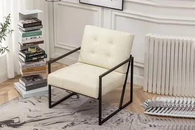 Produktbild von Exklusiver Sessel Wohnzimmer moderner Stil beige Textil Metallbeine