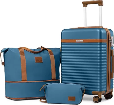 Image de Joyway Set de valises 3-pièces ABS coque dure trolley avec 4 roues TSA serrure bleu M-55cm