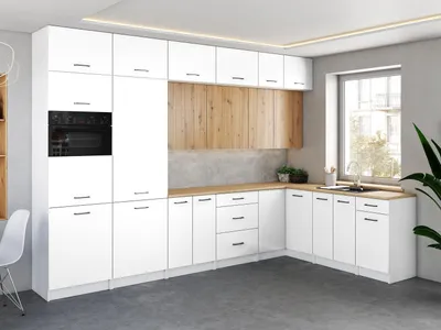 Obrázek produktu pro Rohová kuchyňská linka WERIA 330x210cm Bílá + dub artisan