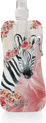 Produktbild von Faltbare Trinkflasche mit Karabiner, BPA-frei, 500 ml - Motiv: Zebra Boho