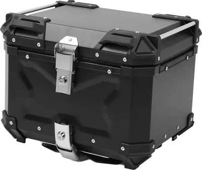 Zdjęcie produktu dla Kufer motocyklowy, stop aluminium, 45 l, wodoodporny tylny bagażnik z szybkozłączką i tylną poduszką, czarny