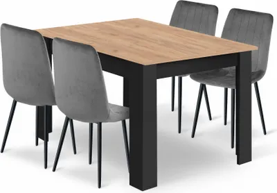 Produktbild von Set NP Tisch 120x80 Craft schwarz + 4 Stühle LAVA grau