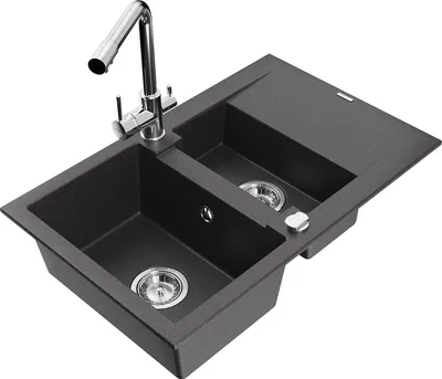Immagine prodotto di Mexen Gaspar lavello in granito 1,5 vasche con scolapiatti e rubinetto da cucina Duero, nero maculato - 6507-76-671600-00