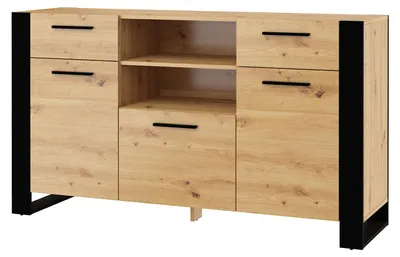 Image de raumhirsch : Commode NUKA, 155 cm. Meuble de rangement avec 2 tiroirs, portes et étagères