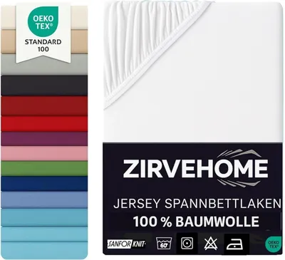 Produktbild von Spannbettlaken 90x200-100x200 cm - Jersey Spannbetttuch 100% Baumwolle - Komfort Bettlaken für Matratzen bis 30 cm Höhe, Spannbettlaken Weiß