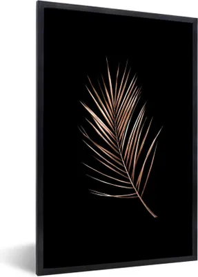 Produktbild von MuchoWow® MuchoWow® Gerahmtes Poster Blatt - Feder - Schwarz und Gold 40x60 cm - Poster mit zchwarzem Bilderrahmen - Papierdruck - Wandbilder