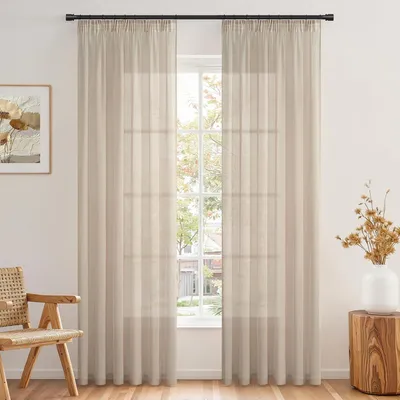 Produktbild von Vorhänge - Beige - Wohnzimmer - Faltenband für Schienensystem - Halbdurchsichtig - Gardinenstoff