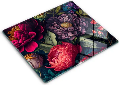 Zdjęcie produktu dla Deska kuchenna – 60 cm x 52 cm - Szklana deska do krojenia - Szkło hartowane – Antypoślizgowa - Piękne Kwiaty