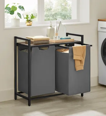 Produktbild von VASAGLE Wäschekorb 2 Fächer, mit Ablage, ausziehbar abnehmbar,  2 x 46 L