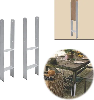 Produktbild von TolleTour 2X Pfostenträger 121mm, Pfostenanker H-Anker 600 mm Länge Pfostenschuh, H-Form